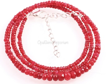 Genuine Corundum Ruby Beads Necklace, Ruby rondelle Beads Necklace, Faceted Ruby 19 Inches Necklace, Gift For Her, Gifted Jewelry