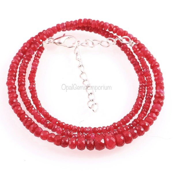 Genuine Corundum Ruby Beads Necklace, Ruby rondelle Beads Necklace, Faceted Ruby 19 Inches Necklace, Gift For Her, Gifted Jewelry