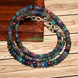 Genuine Black Ethiopian Opal Necklace, Black Opal beads Necklace, Fire Black Opal  Necklace, Opal Jewelry, Black Opal Necklace 17 Inches