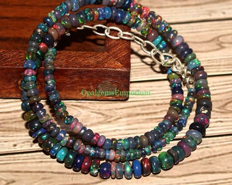 Genuine Black Ethiopian Opal Necklace, Black Opal beads Necklace, Fire Black Opal  Necklace, Opal Jewelry, Black Opal Necklace 17 Inches