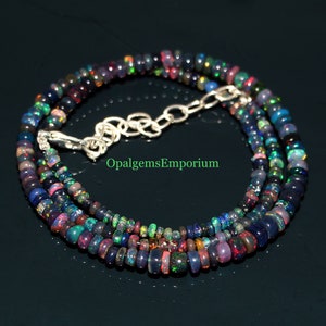 Natural Black Ethiopian Opal Necklace, Black Opal Necklace, Black Opal Rondelle Beads Necklace, Opal Jewelry, Fire Black Necklace 16 Inches