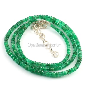Natural Zambian Emerald Beaded Necklace, Emerald Beads Necklace, Emerald Gemstone, Emerald Rondelle Faceted bead Necklace, Gifted Jewelry