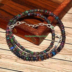 Top Quality Black Ethiopian Opal Necklace, Black Opal Beads Necklace, Rainbow Fire Black Opal, Gemstone Necklace, Opal Necklace 16 Inches