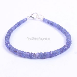 Tanzanite Beaded Bracelet, Tanzanite Faceted Rondelle  Beads Bracelet 7 Inches, Tanzanite Gemstone Bracelet, 4 To 4.5 MM Beads Bracelet