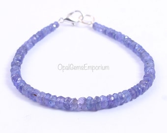 Tanzanite Beaded Bracelet, Tanzanite Faceted Rondelle  Beads Bracelet 7 Inches, Tanzanite Gemstone Bracelet, 4 To 4.5 MM Beads Bracelet