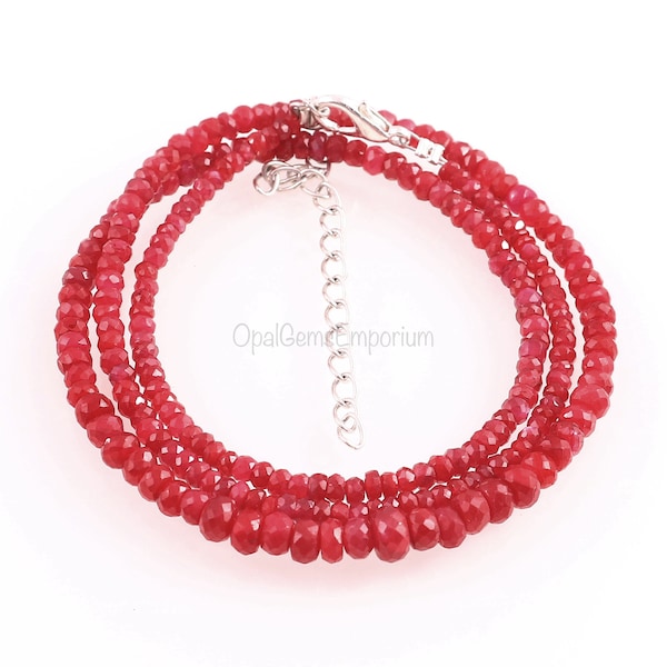 Genuine Corundum Ruby Beads Necklace, Ruby rondelle Beads Necklace, Faceted Ruby 19 Inches Necklace, Gift For Her, Gifted Jewelry