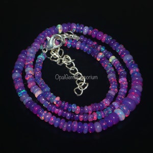 Natural Ethiopian Opal Necklac, Purple Opal Beads, Necklace, Fire Opal Beads Necklace, Lavender Opal Necklace, Opal Beads Necklace 16 Inches