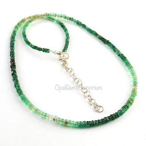 Natural Zambian Emerald Beads Necklace, Emerald Shaded Beads Necklace, Emerald Gemstone, Emerald Rondelle Faceted beads Necklace 16 Inches