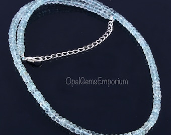 Perle Acquamarina 3x4mm, forma rondella sfaccettata. Perfette per creazioni luminose e rilassanti. Fornitore di perle nat