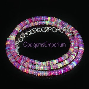 Natural Ethiopian Opal Necklac, Purple Opal Beads, Necklace, Fire Opal Beads Necklace, Lavender Opal Necklace, Opal Beads Necklace 16 Inches