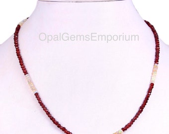 Natural Ethiopian Opal And Garnet Beaded 16 Inche Necklace , Fire Opal Necklace, Garnet Beads Necklace , Opal Beads Necklace, Gifted Jewelry