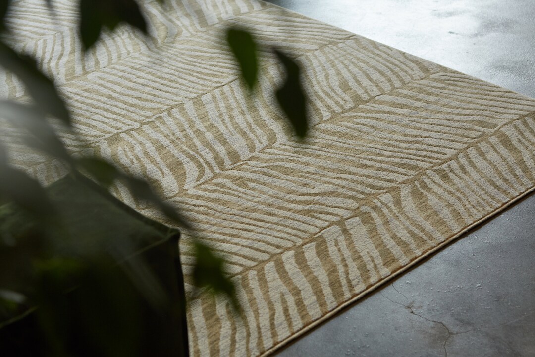Zebra Striped Rug Belgium Rug Beige Modern Striped Carpet Etsy