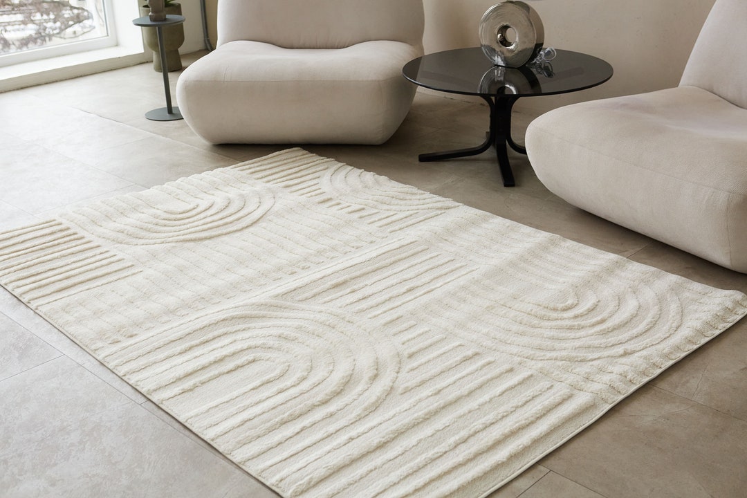 White Boho Rug, Home Decor for Living Room, Rug for Hall Kitchen, Bed