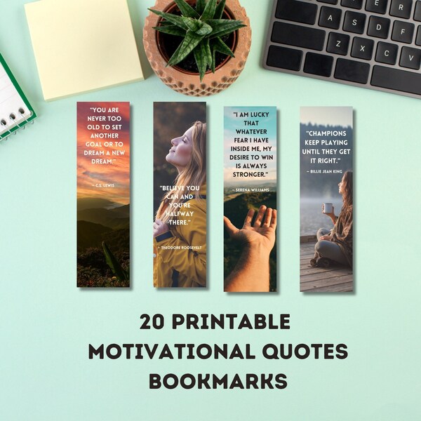 Printable Motivational Quotes Bookmarks, 20 instant digital download for craft projects, best for gift, book lover, loves to read