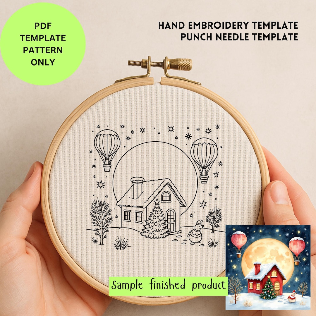 Christmas Village Hand Embroidery Pattern PDF | Holiday Punch Needle ...