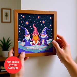Whimsical Winter Gnomes Cross Stitch Pattern – PDF Digital Download for Holiday and Winter Decor