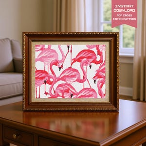 Flamingo Cross Stitch Pattern PDF – Pink Tropical Bird Embroidery Design for DIY Summer Decor – Instant Download Needlework Craft