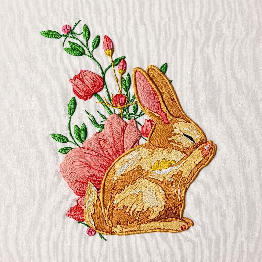 Bunny Embroidery Pattern | Floral Rabbit Hand Embroidery & Punch Needle ...