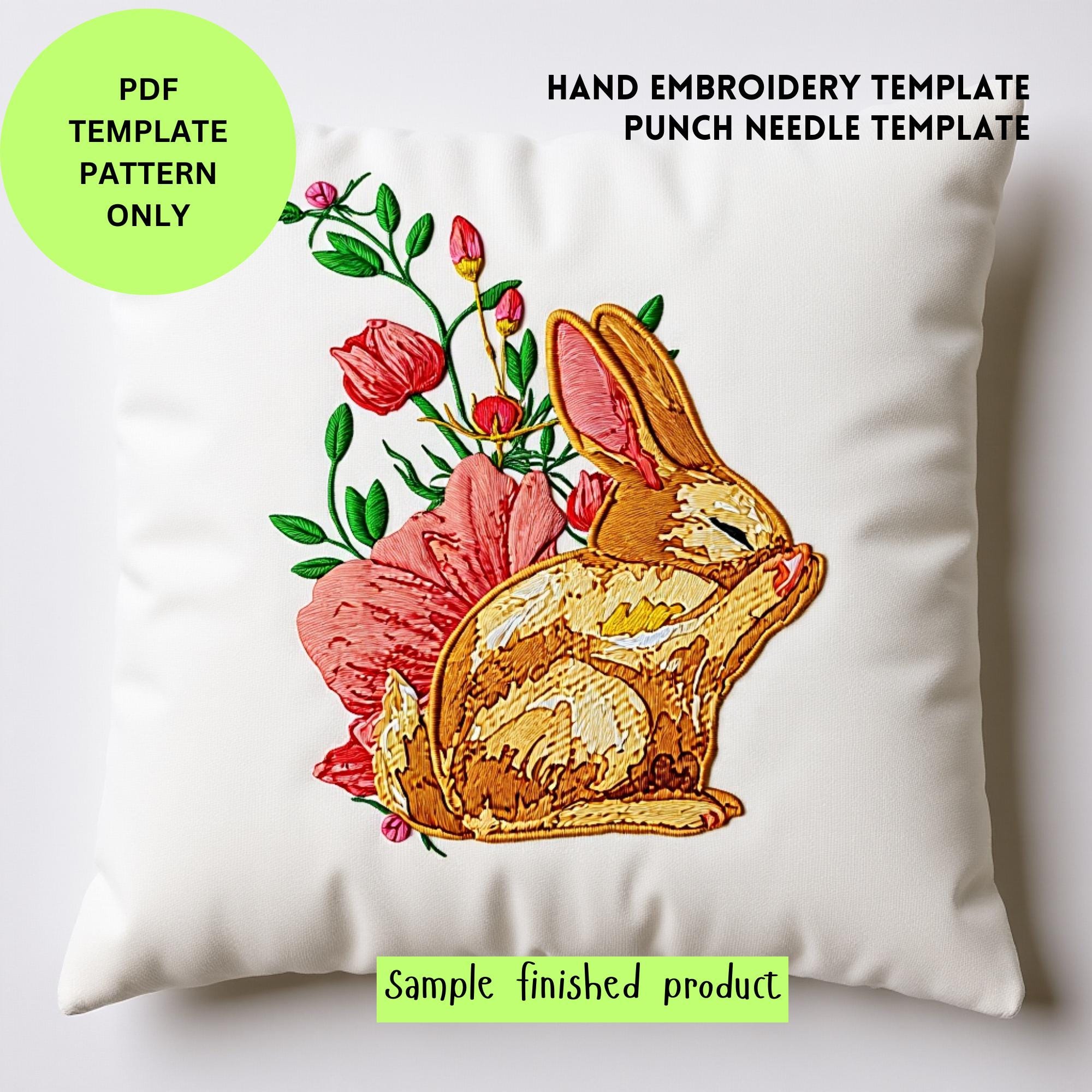 Bunny Embroidery Pattern | Floral Rabbit Hand Embroidery & Punch Needle ...