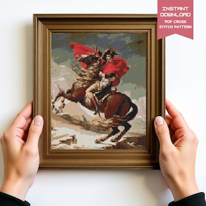 Napoleon Crossing the Alps Cross Stitch Pattern PDF | inspired by Jacques Louis David Design | Instant Download | DIY Art Project