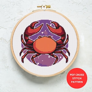 Cancer Cross Stitch Pattern | Zodiac Embroidery PDF | Astrology DIY Needlepoint