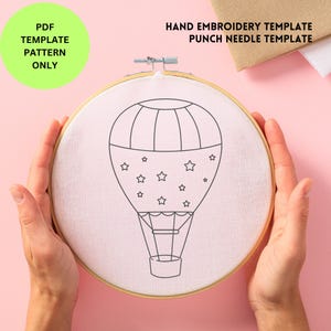 Hot Air Balloon Embroidery Pattern | Hand Embroidery & Punch Needle Template | DIY Stitching PDF Instant Download | Nursery Room Decor