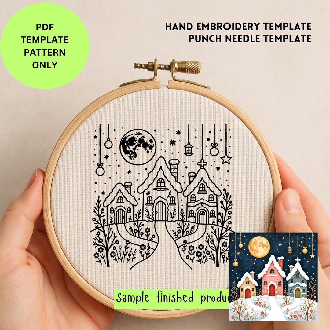 Winter Village Embroidery Pattern PDF, Christmas Punch Needle Template ...