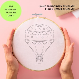 Hot Air Balloon Embroidery Pattern | Hand Embroidery & Punch Needle Template | DIY Stitching PDF Instant Download | Nursery Room Decor