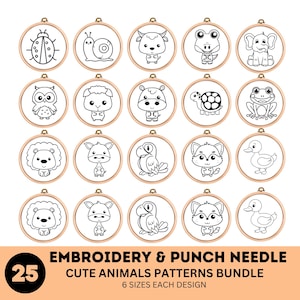 Cute animals Hand Embroidery Template | Punch Needle PDF Pattern Geometrical Design | Instant Digital Download