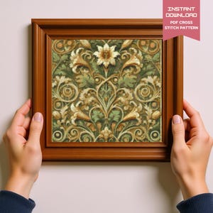 Papel tapiz Golden Lily inspirado en William Morris Diseño floral Patrón de punto de cruz Morris Punto de cruz PDF Pintura famosa Bordado floral
