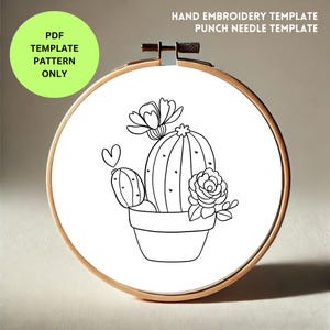Cactus Embroidery & Punch Needle Template | Hand Embroidery PDF Pattern | DIY Stitching Design | Instant Digital Download