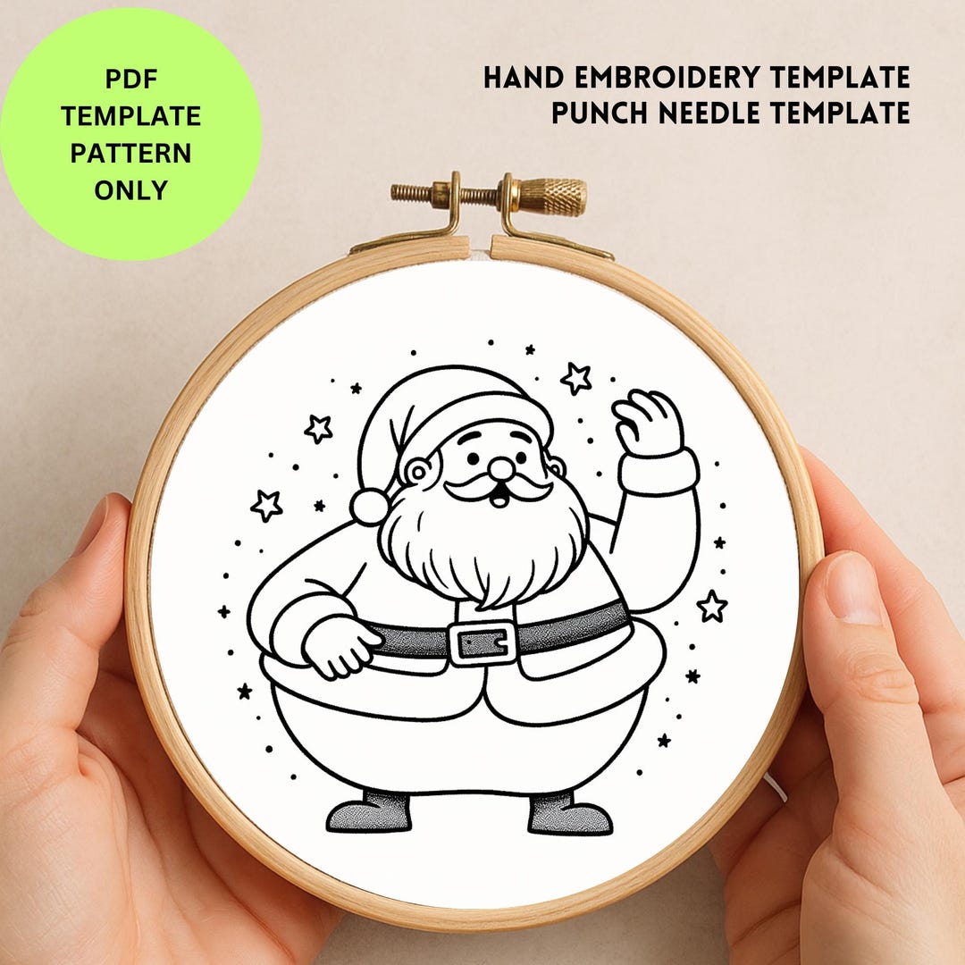 Santa Claus Embroidery Pattern PDF, Christmas Punch Needle Template ...