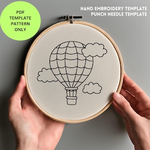 Hot Air Balloon Embroidery Pattern | Hand Embroidery & Punch Needle Template | DIY Stitching PDF Instant Download | Nursery Room Decor
