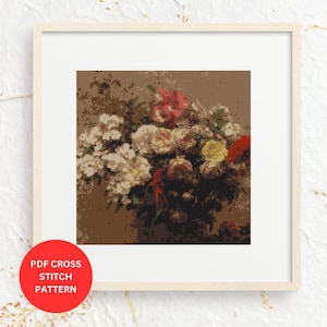 Vintage Floral Cross Stitch Pattern | Romantic Still Life PDF Design | Antique-Style Embroidery Download