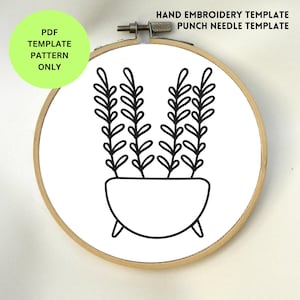 Plants in the pot Embroidery & Punch Needle Template | Hand Embroidery PDF Pattern | DIY Stitching Design | Instant Digital Download