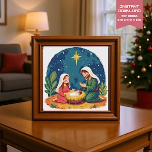 Nativity Cross Stitch Pattern PDF | Holy Family Christmas Embroidery | Religious Christmas Decor | Instant Download Needlework Chart