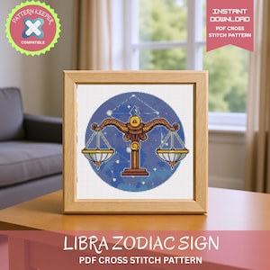 Korsstygnsmönster med Vågen | Zodiac-broderi i PDF-format | Astrologi DIY-broderi