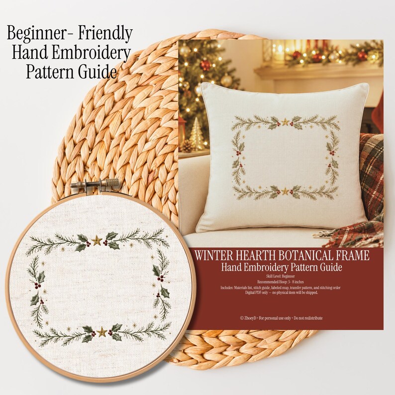 Winter Hearth Botanical Frame, Beginner Friendly Hand Embroidery ...