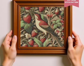 ウィリアムモリス“いちご泥棒”クロスステッチ額入り完成品 ウィリアムモリス“いちご泥棒”クロスステッチ額入り完成品