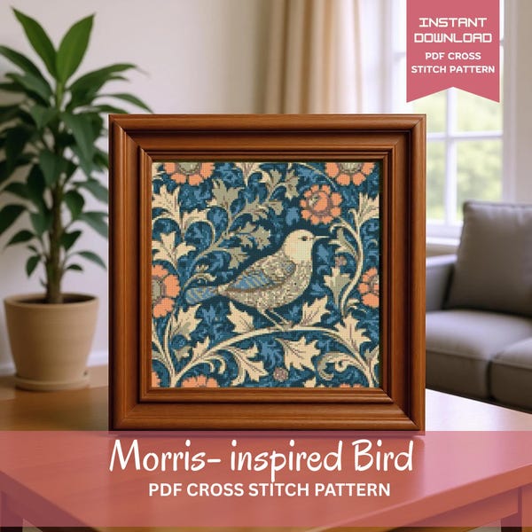 William Morris inspired Bird wallpaper Floral Design Cross Stitch Pattern Morris Cross Stitch Pdf Famous Painting Floral Embroidery