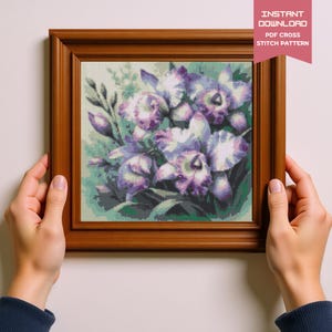 Purple Floral Cross Stitch Pattern | Elegant Bouquet PDF | Instant Download | DIY Needlepoint Embroidery Design