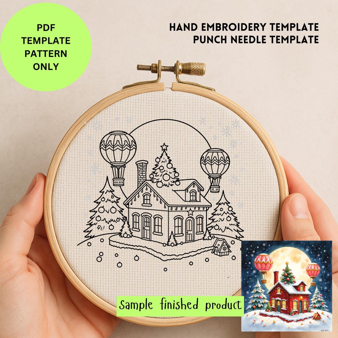 Christmas House Hand Embroidery Pattern PDF | Holiday Punch Needle ...