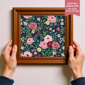 Patrón de punto de cruz inspirado en William Morris / Papel tapiz de jardín de flores / Archivo PDF digital para manualidades DIY