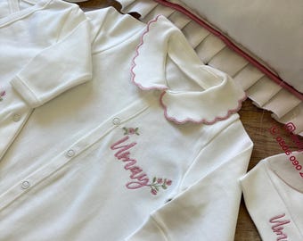 Personalized Embroidered New Born Set with Blanket and Pillow - Total 11 Pieces