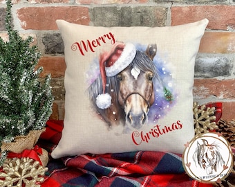 18 x 18 Christmas Horse with Santa Hat Pillow
