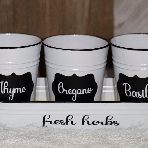 White and Black Farmhouse Herb Pots Planters, Thyme, Oregano, Basil - READY TO SHIP