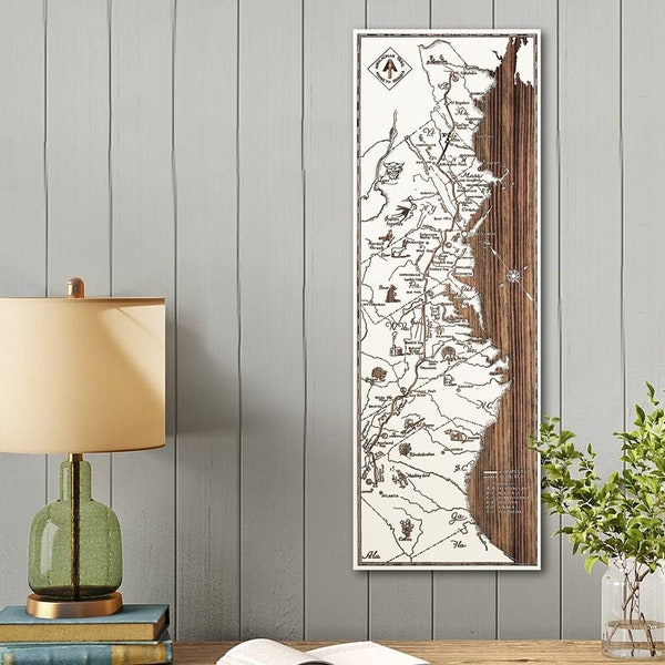 Wooden Appalachian Trail Map | Hiking, Backpacking, Gifts for Hikers | Laser-engraved Burnt Wood Hiking Map | Custom Wood Wall Art