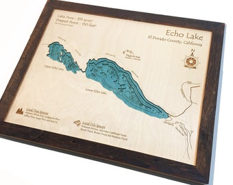 Echo Lake CA 3D Wood Map |  Nautical Map of Echo Lake California | Lake Tahoe Area, Anniversary Gift, Gift for Him, Cabin Décor