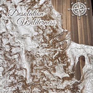 Desolation Wilderness Lake Tahoe Wood Sign |  Laser-engraved Wood | Topographic Mountain Wall Art