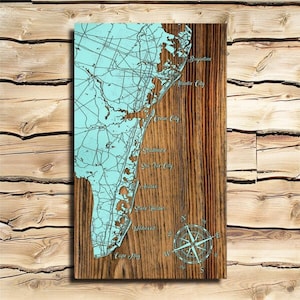 Atlantic City to Cape May NJ Wood Map |  Laser-engraved Burnt Wooden Map | Custom Wood Wall Art